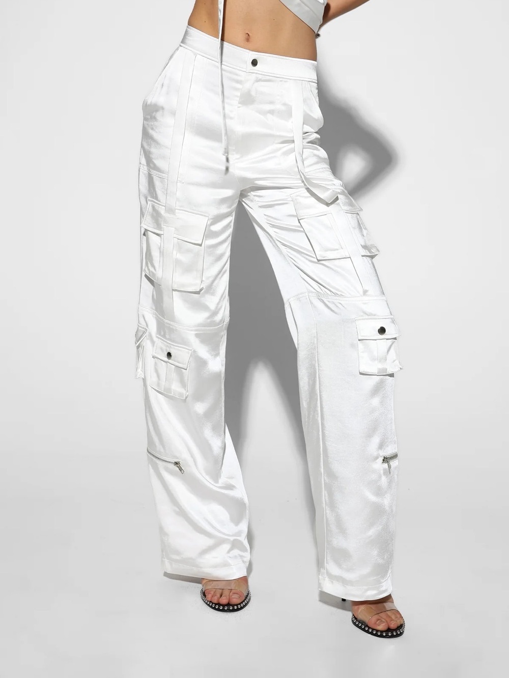 BY DYLN Randy Satin Cargo Pants in White